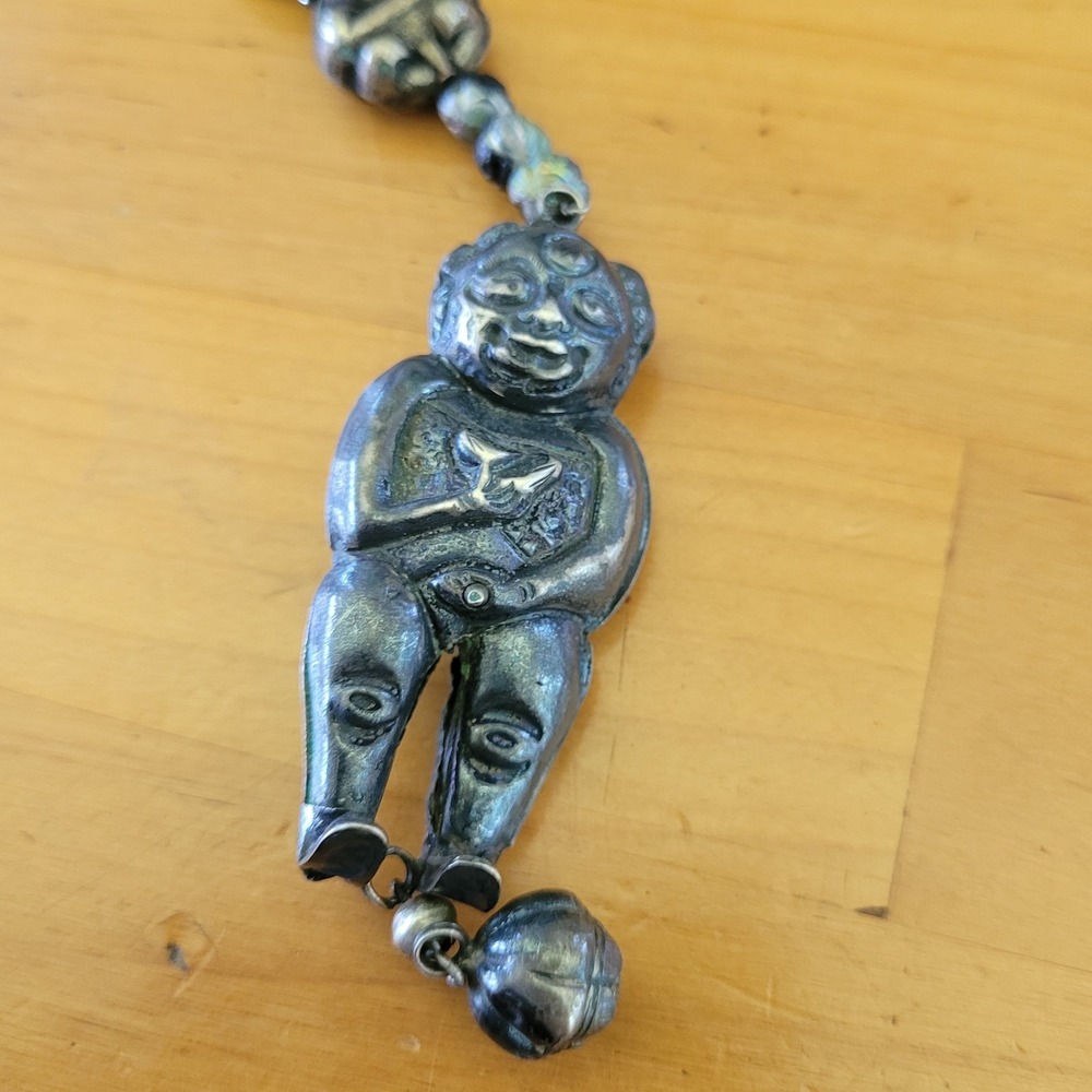 Antique Chinese Articulated Fertility Boy Necklace 28" 73g